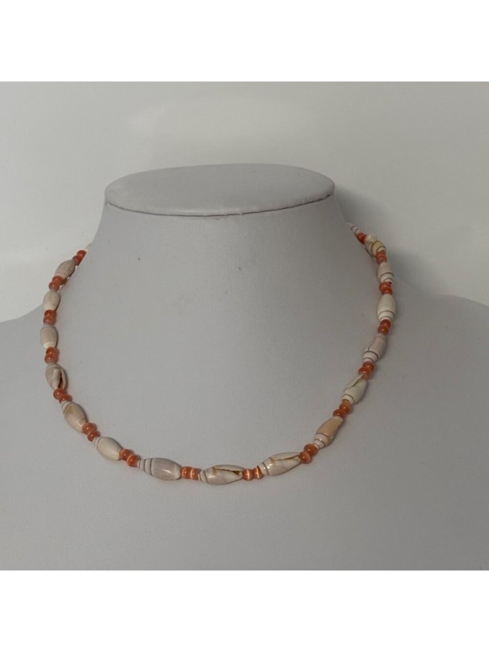 Vintage Shell Bead Necklace Orange Spacer Beads 18 inch Beach Boho Jewelry